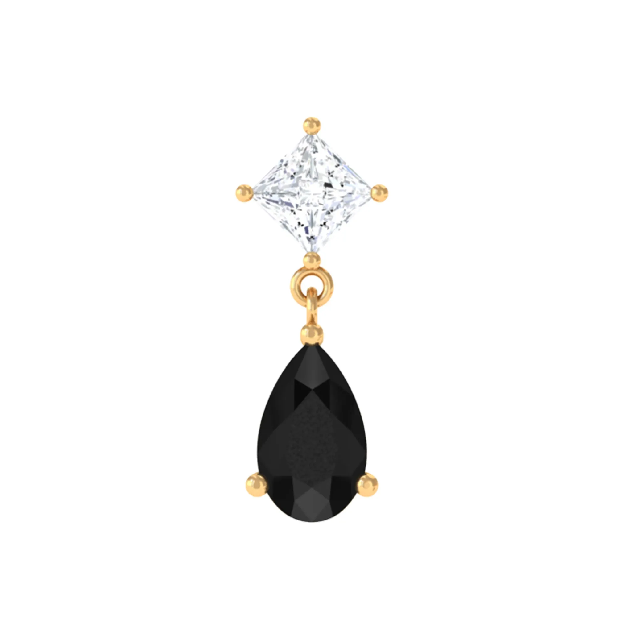 Pear Shape Black Onyx Dangling Helix Earring with Moissanite