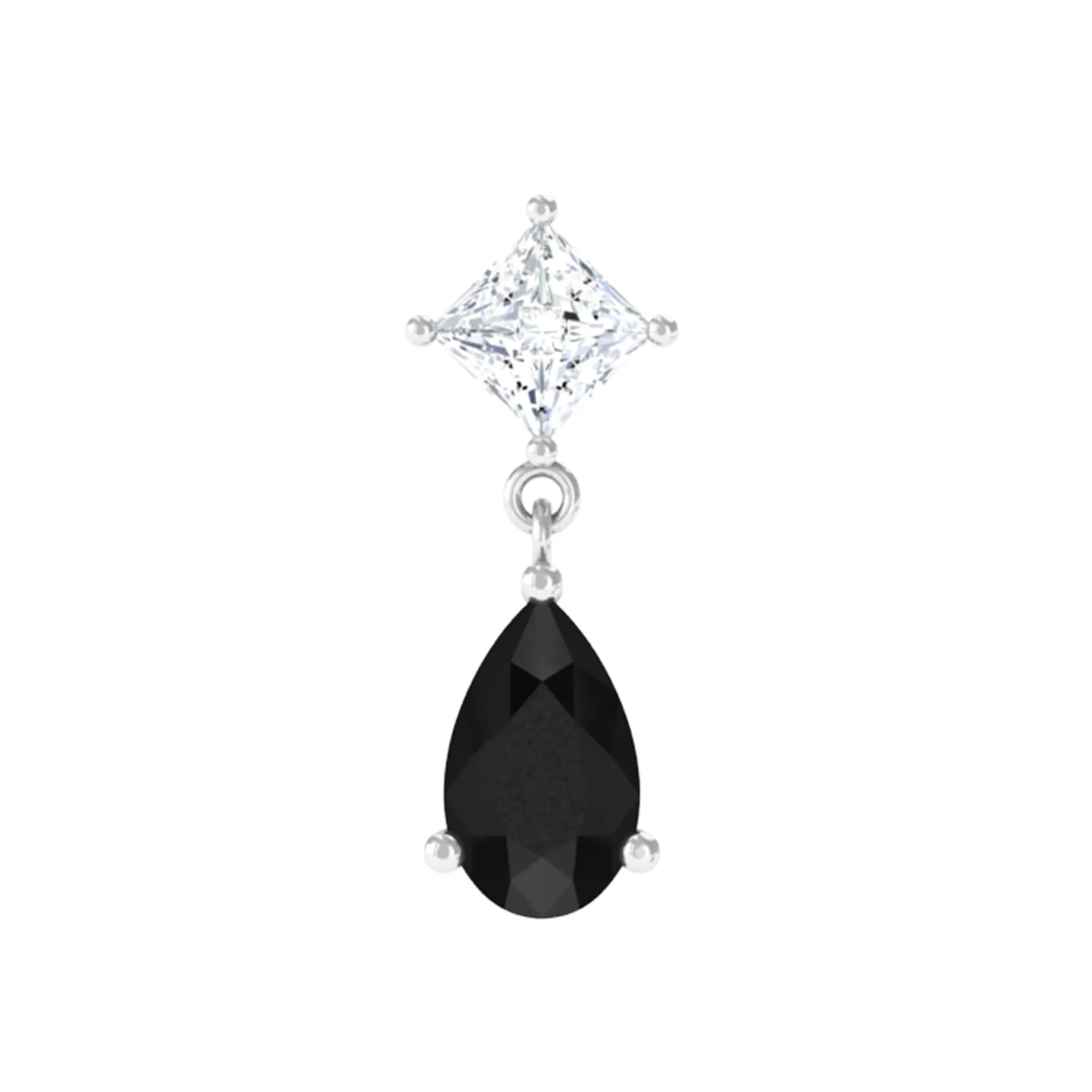 Pear Shape Black Onyx Dangling Helix Earring with Moissanite