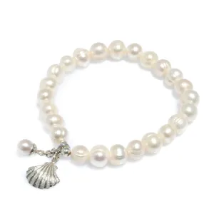 Pearl Bracelet With Sterling Silver Shell & Pearl Charm