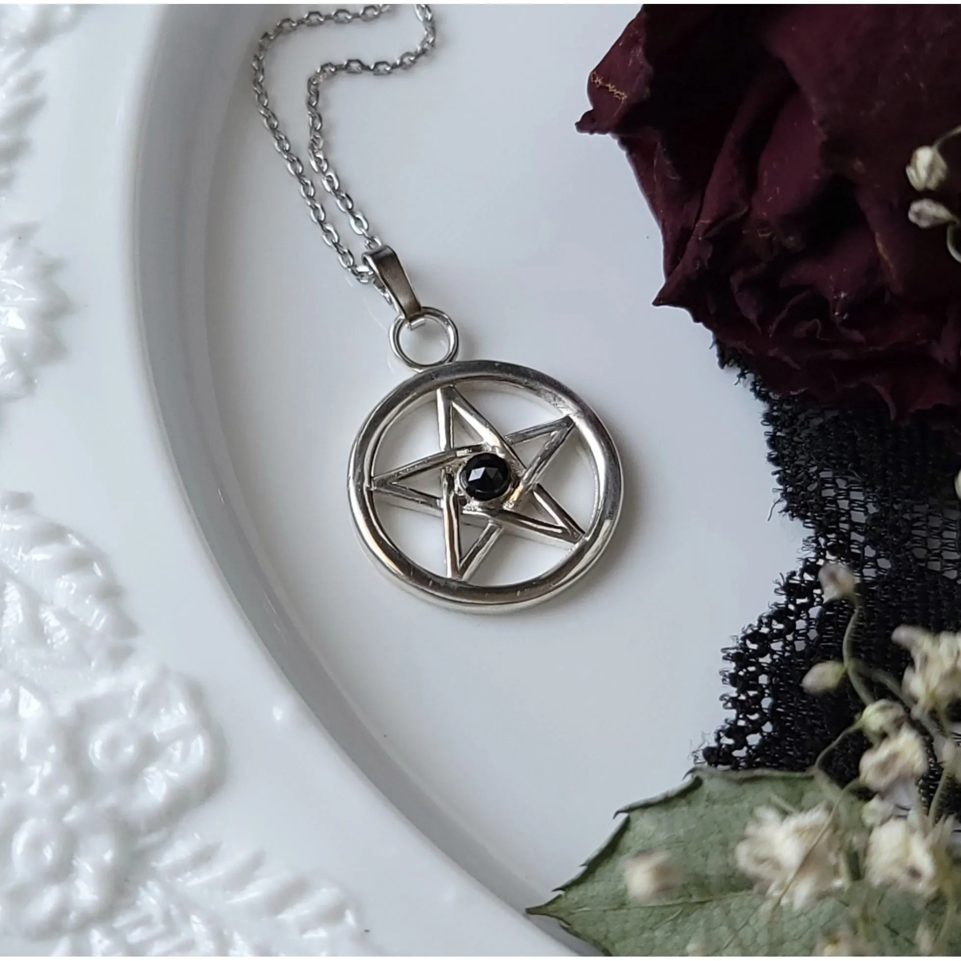 Pentacle Necklace - Sterling Silver and Onyx