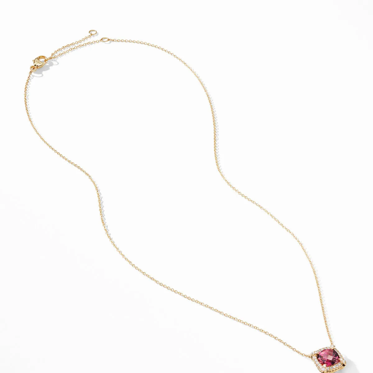 Petite Chatelaine Pave Bezel Pendant Necklace in 18K Yellow Gold with Pink Tourmaline