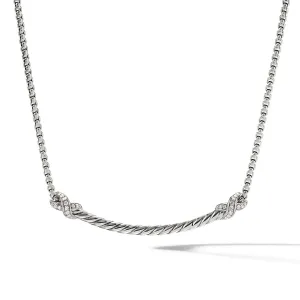 Petite X Bar Station Necklace in Sterling Silver with Pave Diamonds