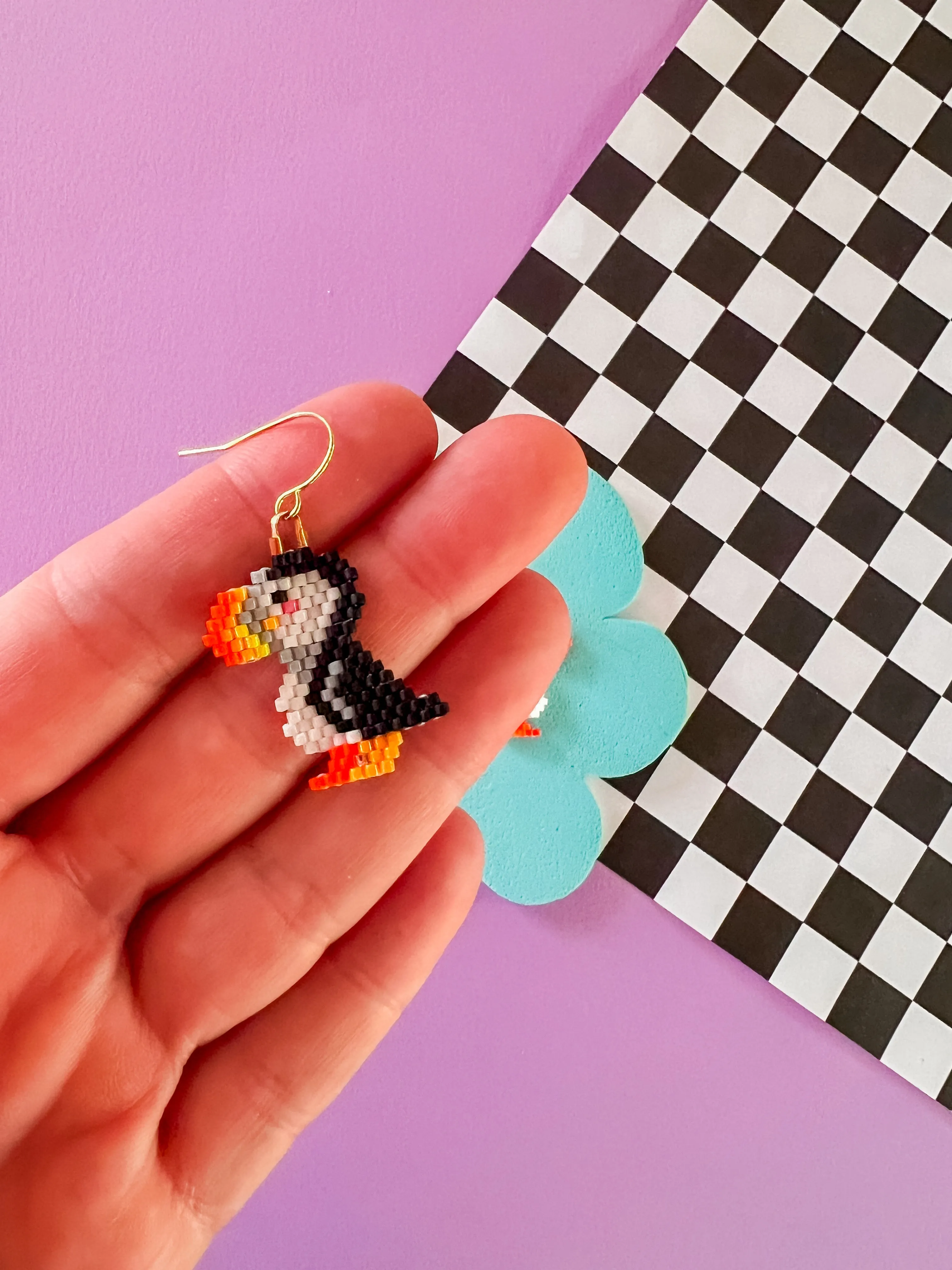 Petunia Puffin Earrings | Beaded Earrings