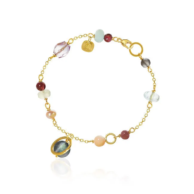 Piccolo 18K Gold Bracelet w. Moonstone, Aquamarine, Ruby, Coral, Laboradorite, Garnet, Amethyst & Amazonite