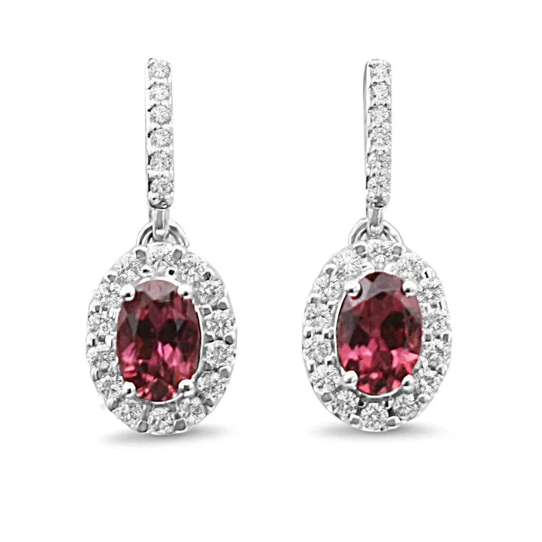 Pink Tourmaline & Diamond Drop Earrings - 18ct White Gold