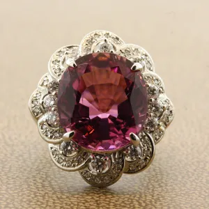 Pink Tourmaline Diamond Platinum Cocktail Ring