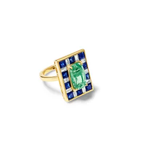 Place des Vosges Ring 18ct Yellow Gold - Tourmaline, Sapphire & Diamond