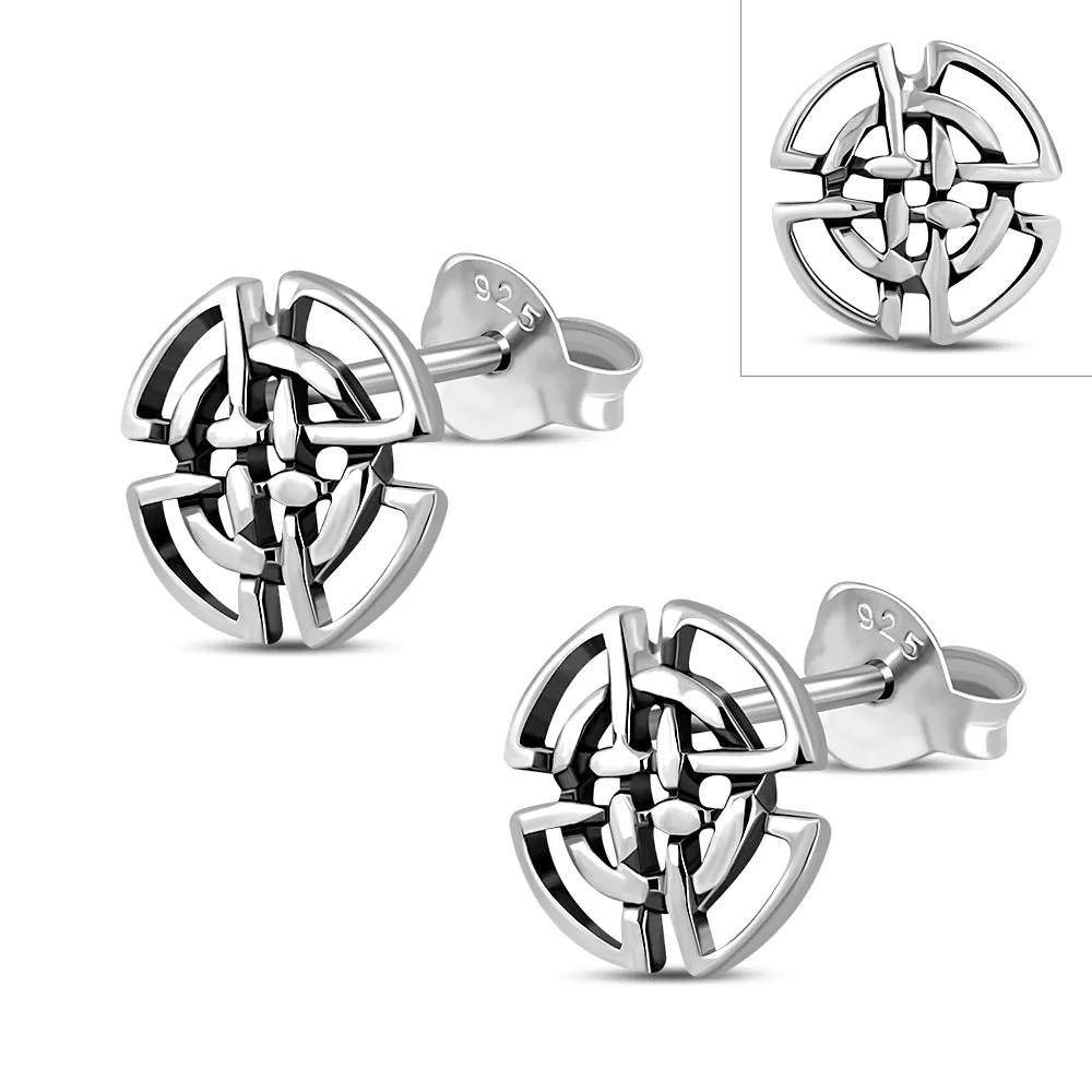 Plain Celtic Stud Silver Earrings