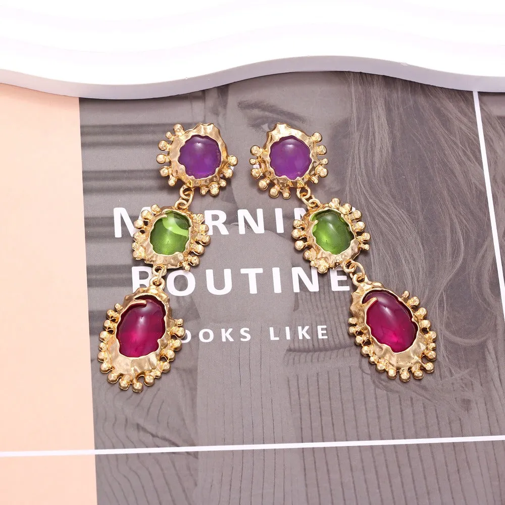 Pre Order:  Colorful Gemstone Pendant Earrings