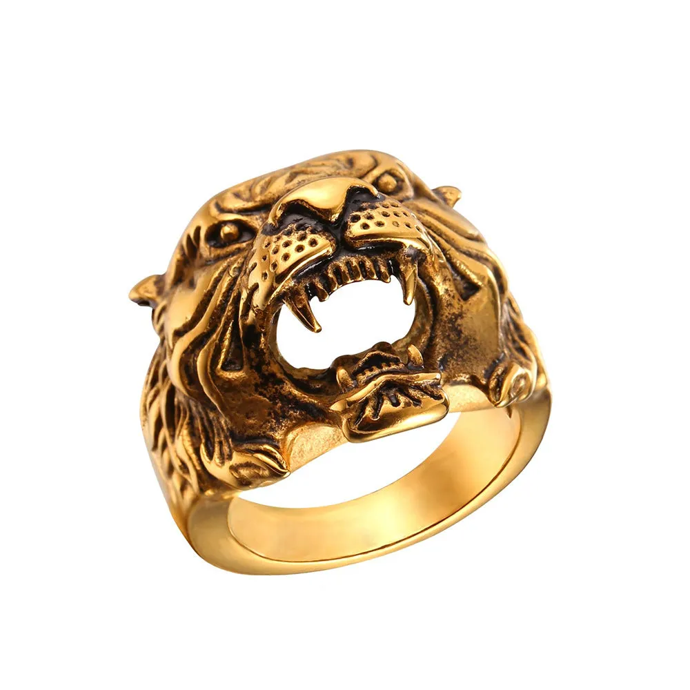 Punk Tiger Head Ring For Men