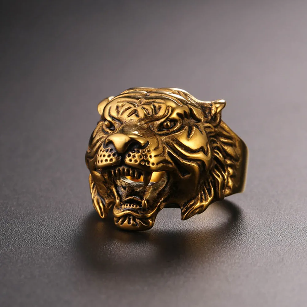 Punk Tiger Head Ring For Men