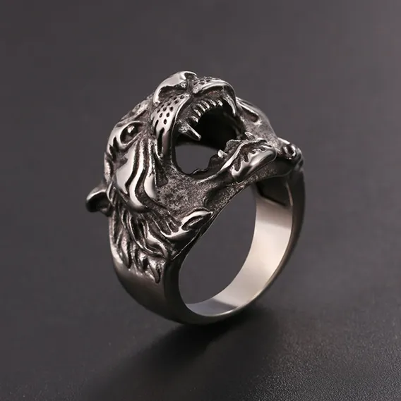 Punk Tiger Head Ring For Men