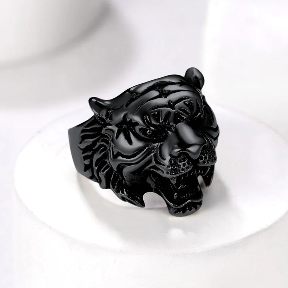 Punk Tiger Head Ring For Men