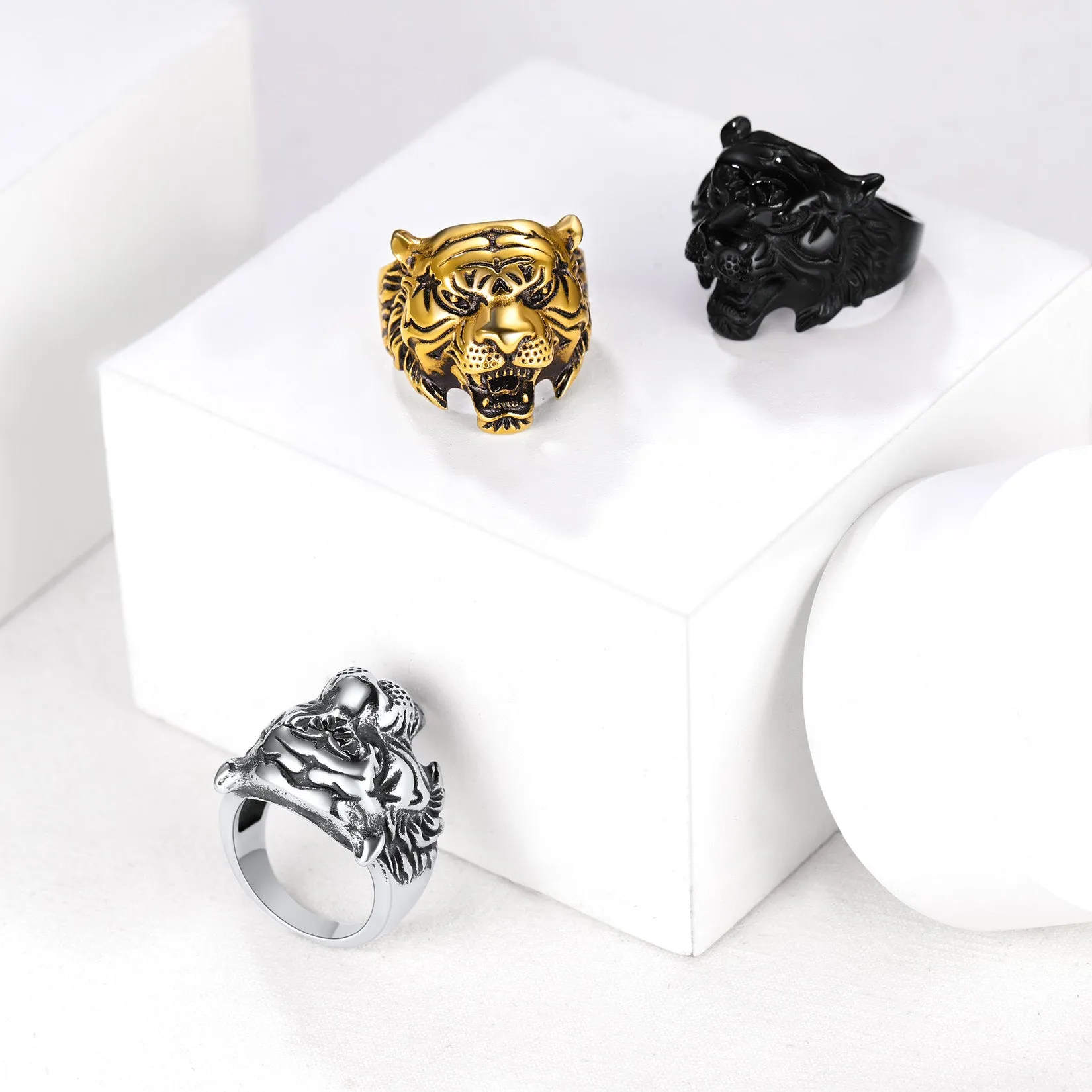 Punk Tiger Head Ring For Men