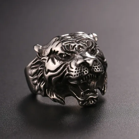 Punk Tiger Head Ring For Men