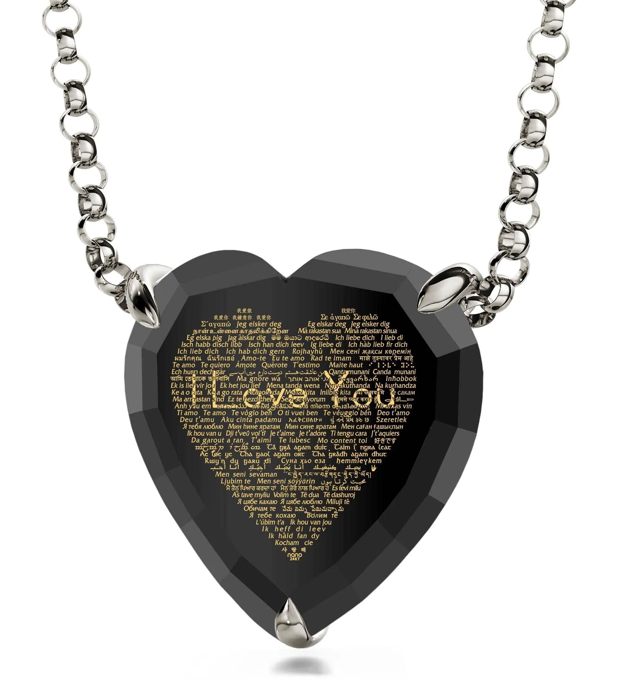 "I Love You" in 120 Languages, 925 Sterling Silver Necklace, Zirconia