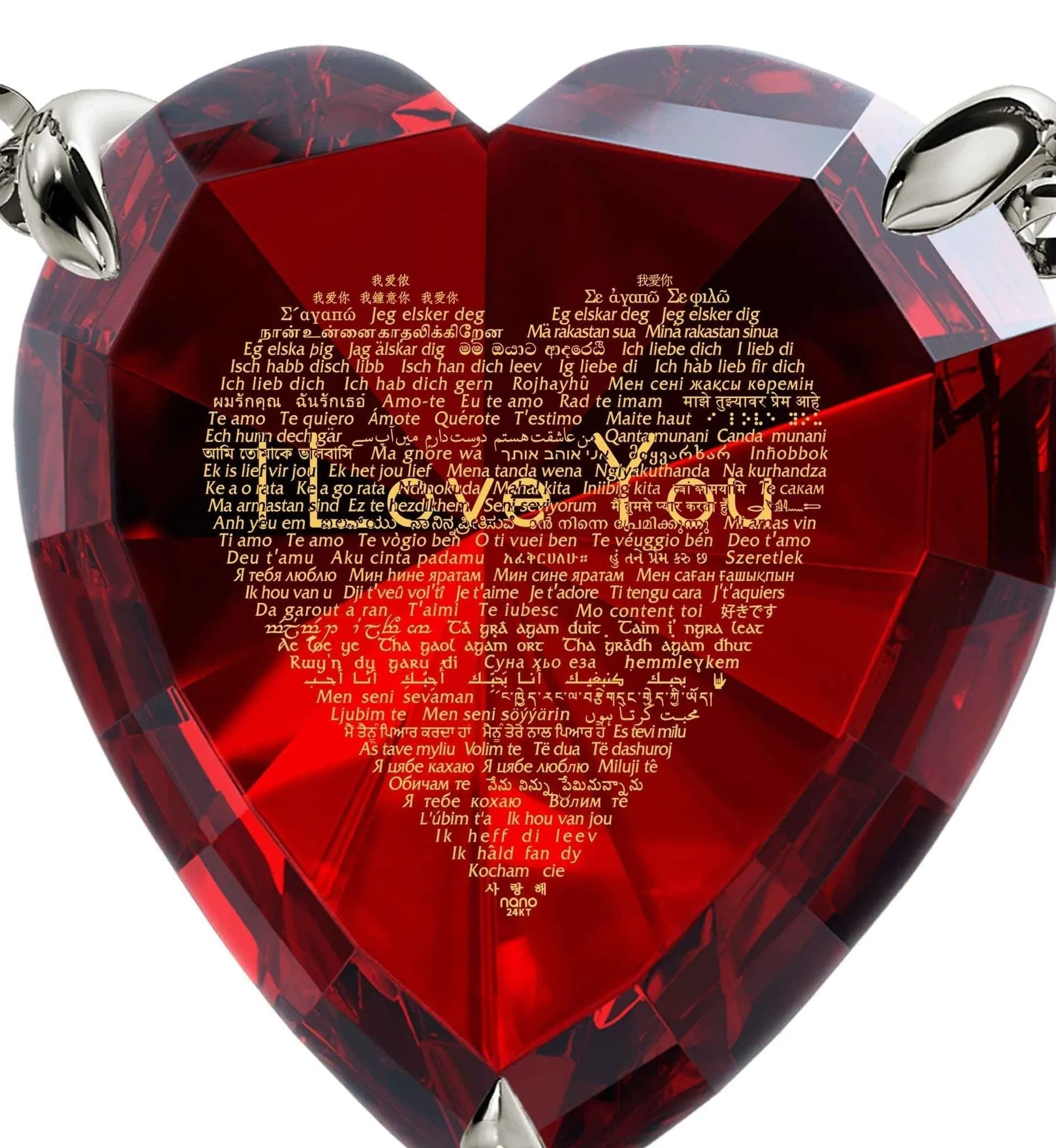 "I Love You" in 120 Languages, 925 Sterling Silver Necklace, Zirconia