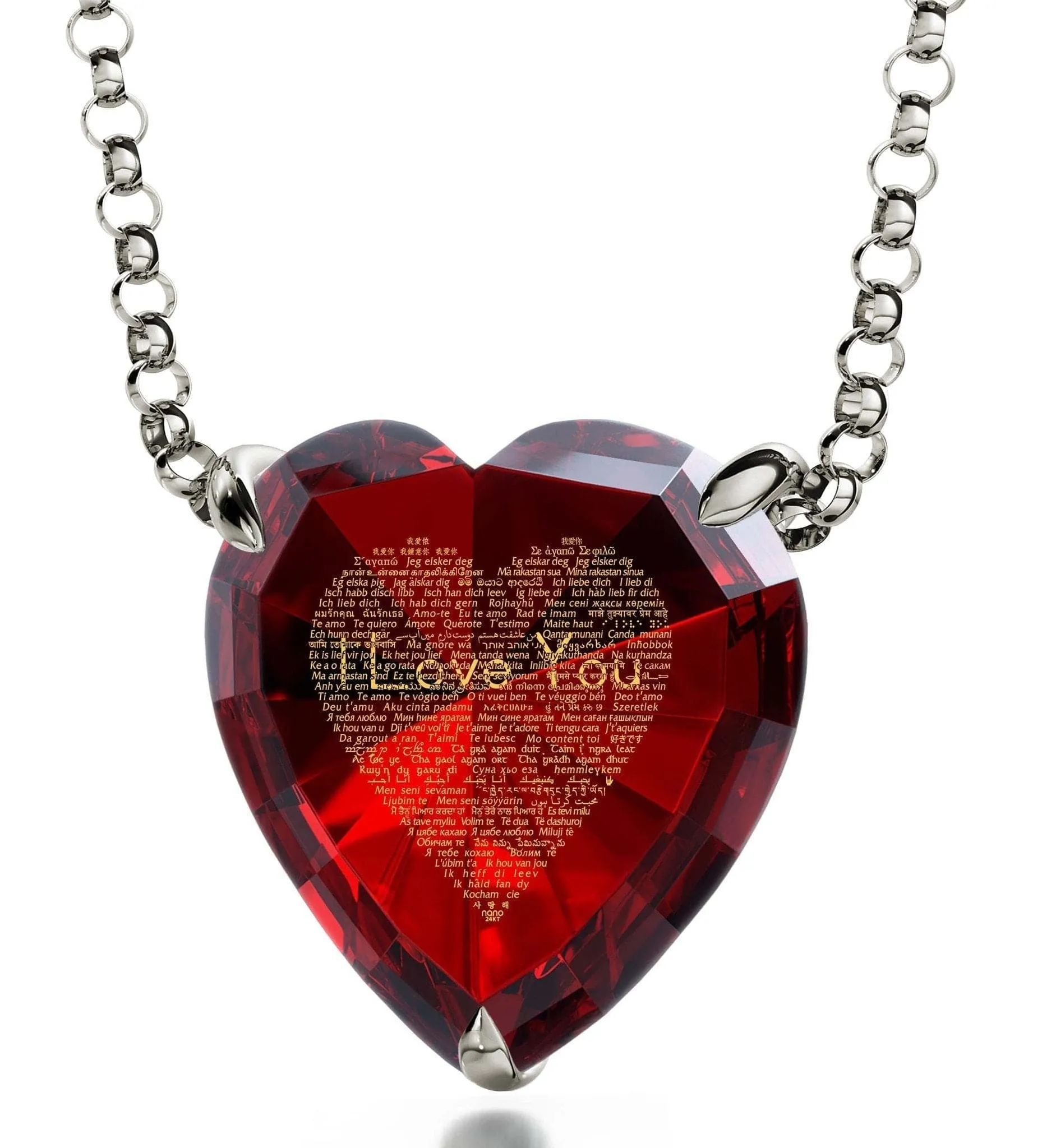 "I Love You" in 120 Languages, 925 Sterling Silver Necklace, Zirconia