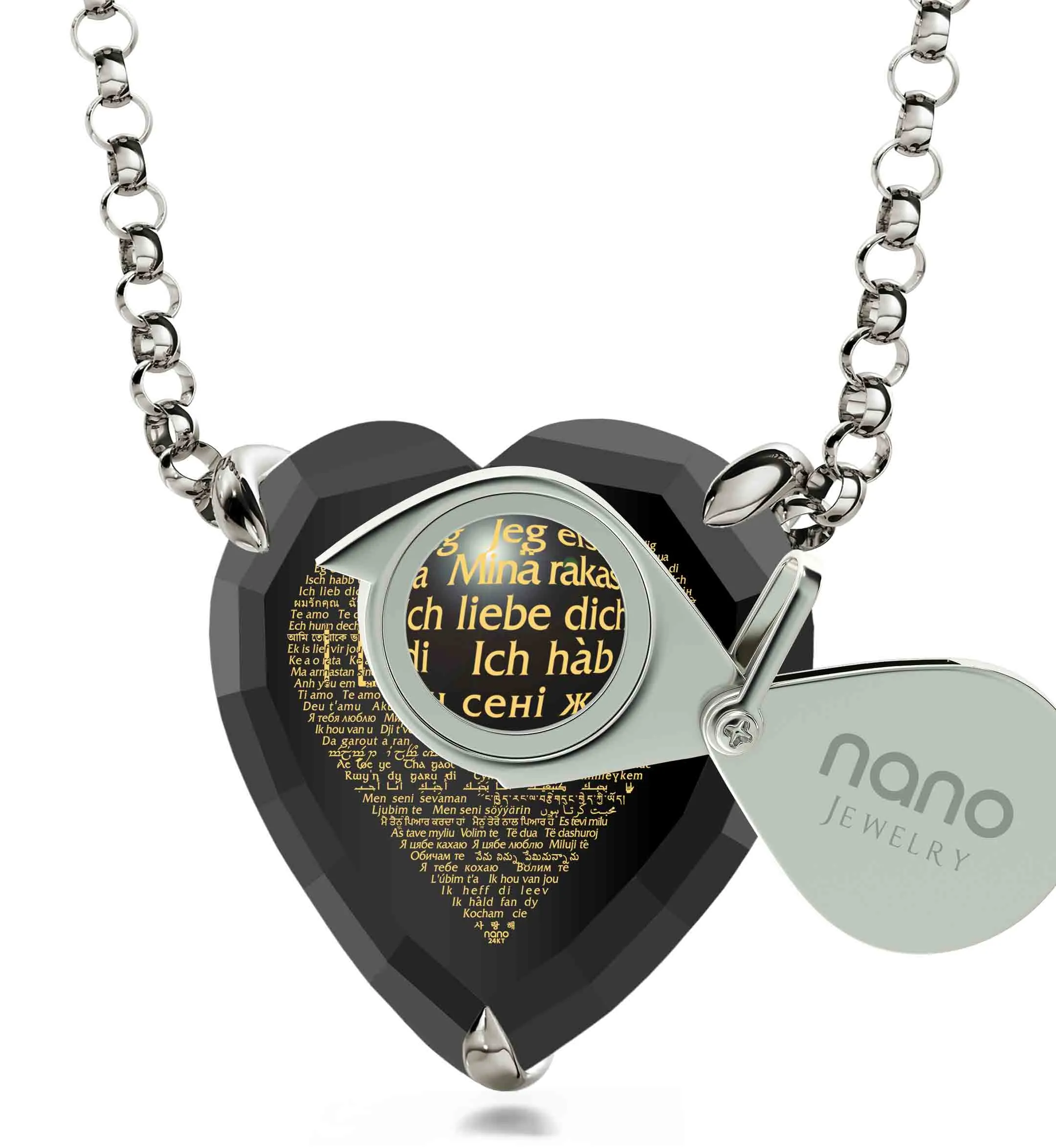 "I Love You" in 120 Languages, 925 Sterling Silver Necklace, Zirconia