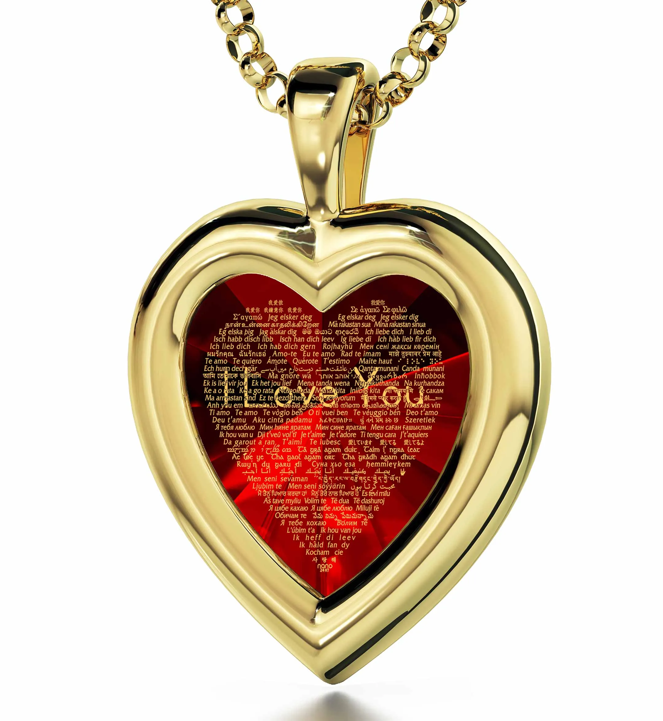 "I Love You" in 120 Languages, Sterling Silver Gold Plated (Vermeil) Necklace, Zirconia