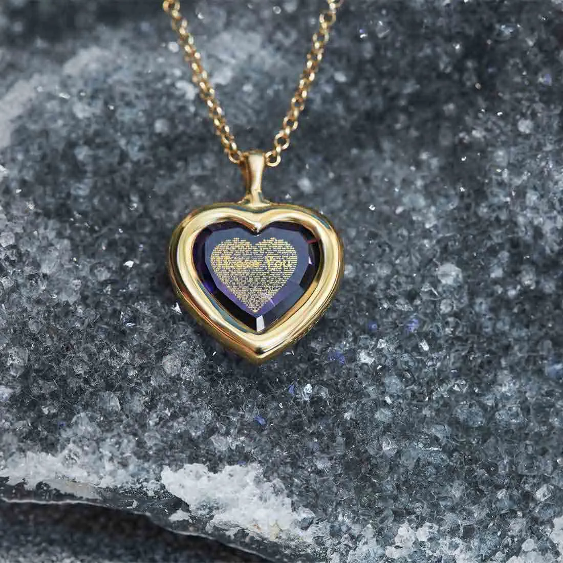 "I Love You" in 120 Languages, Sterling Silver Gold Plated (Vermeil) Necklace, Zirconia