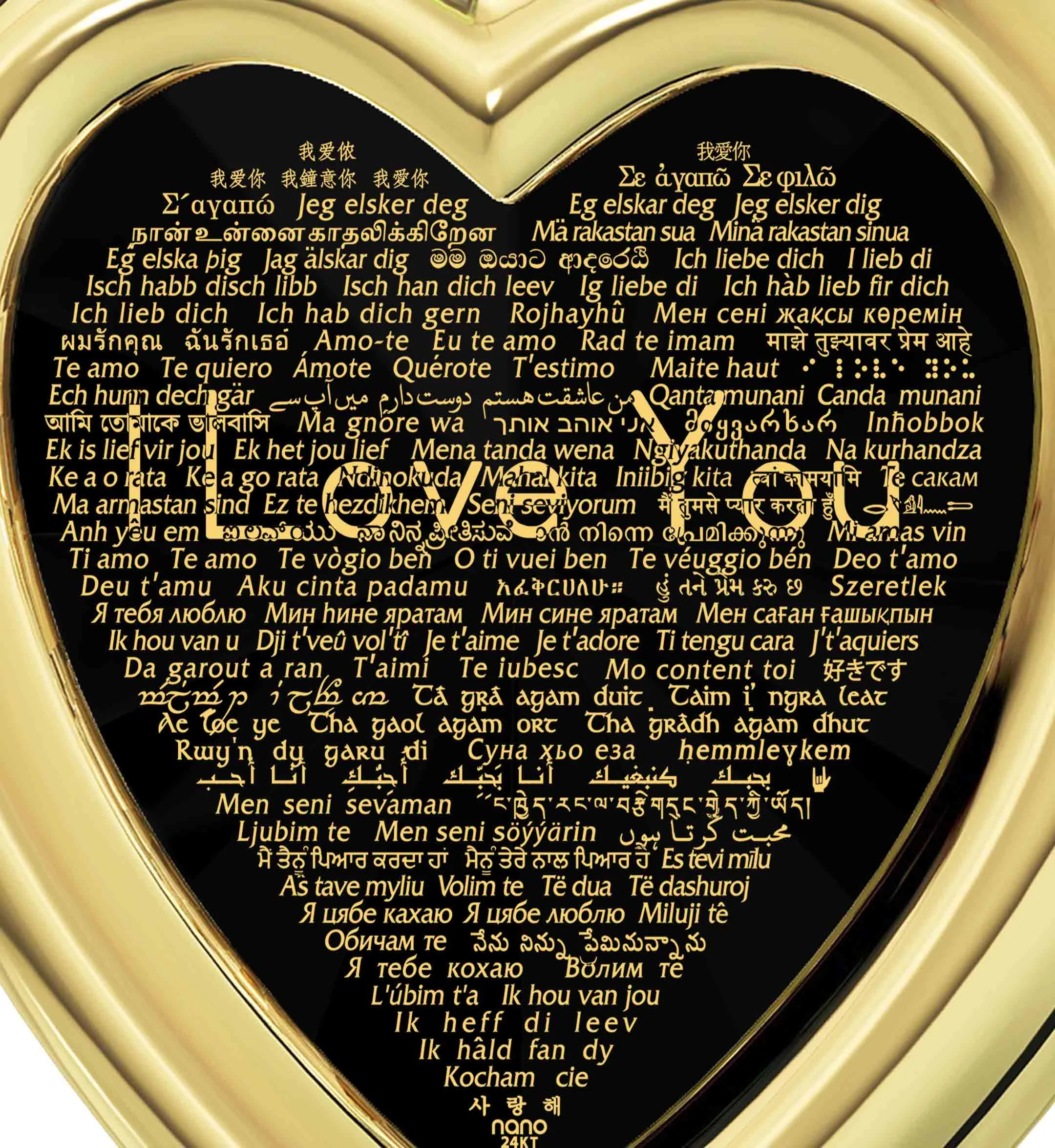 "I Love You" in 120 Languages, Sterling Silver Gold Plated (Vermeil) Necklace, Zirconia