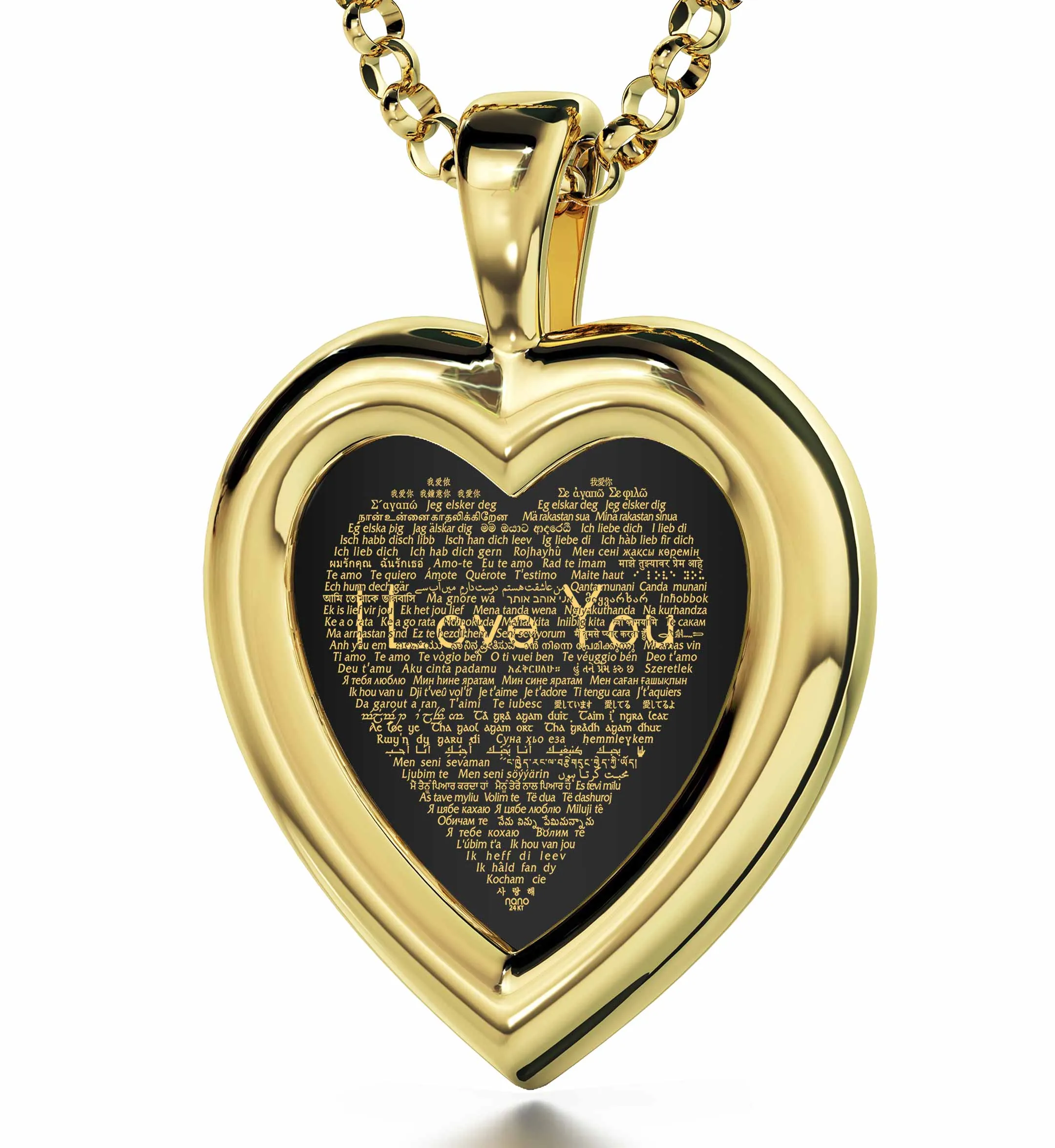 "I Love You" in 120 Languages, Sterling Silver Gold Plated (Vermeil) Necklace, Zirconia