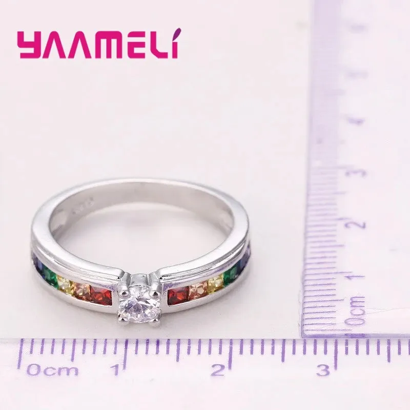 Rainbow Cubic Zircon Silver Rings