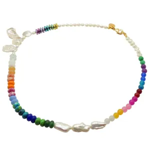 Rainbow Gemstone Freshwater Pearl Medley Necklace