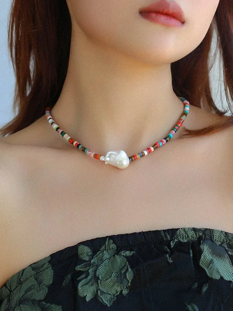 Rainbow Stone Baroque Pearl Necklace