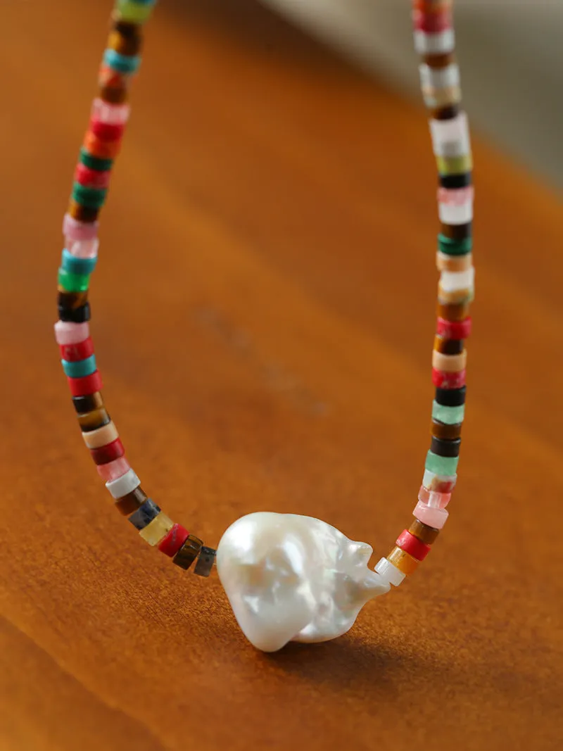 Rainbow Stone Baroque Pearl Necklace