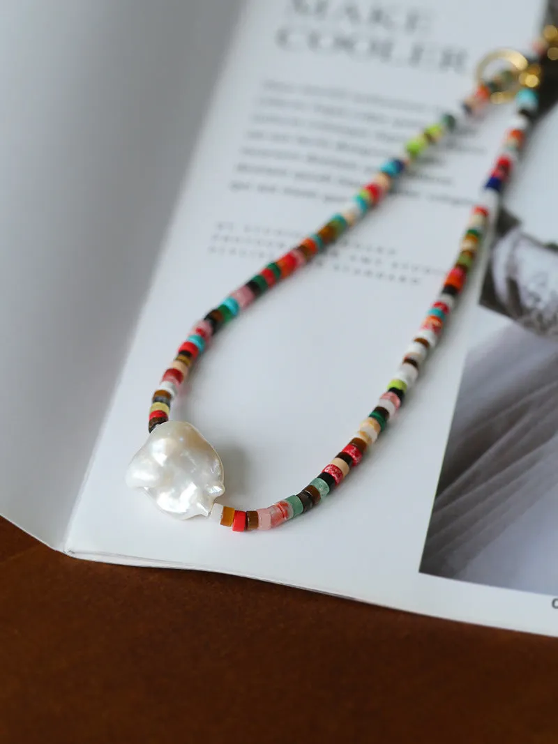 Rainbow Stone Baroque Pearl Necklace