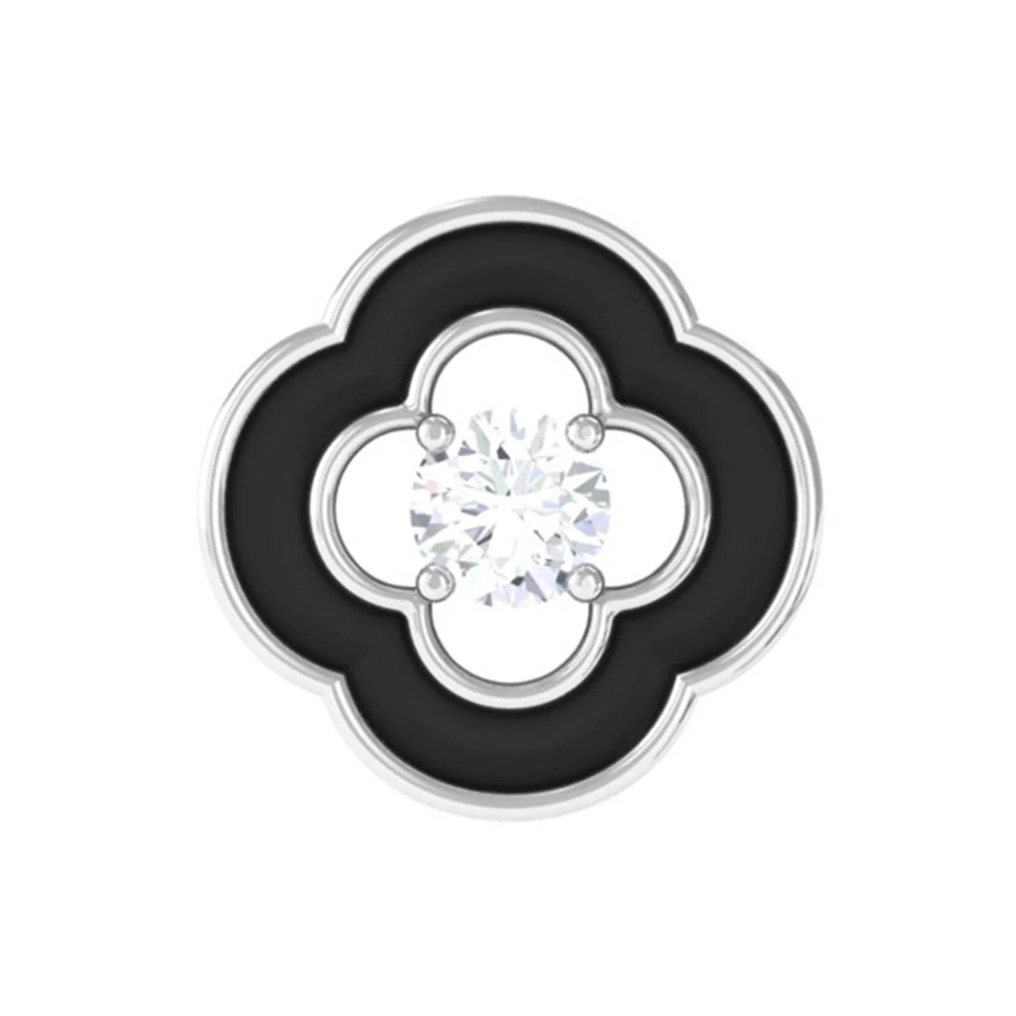 Real Diamond Black Enamel Flower Cartilage Earring