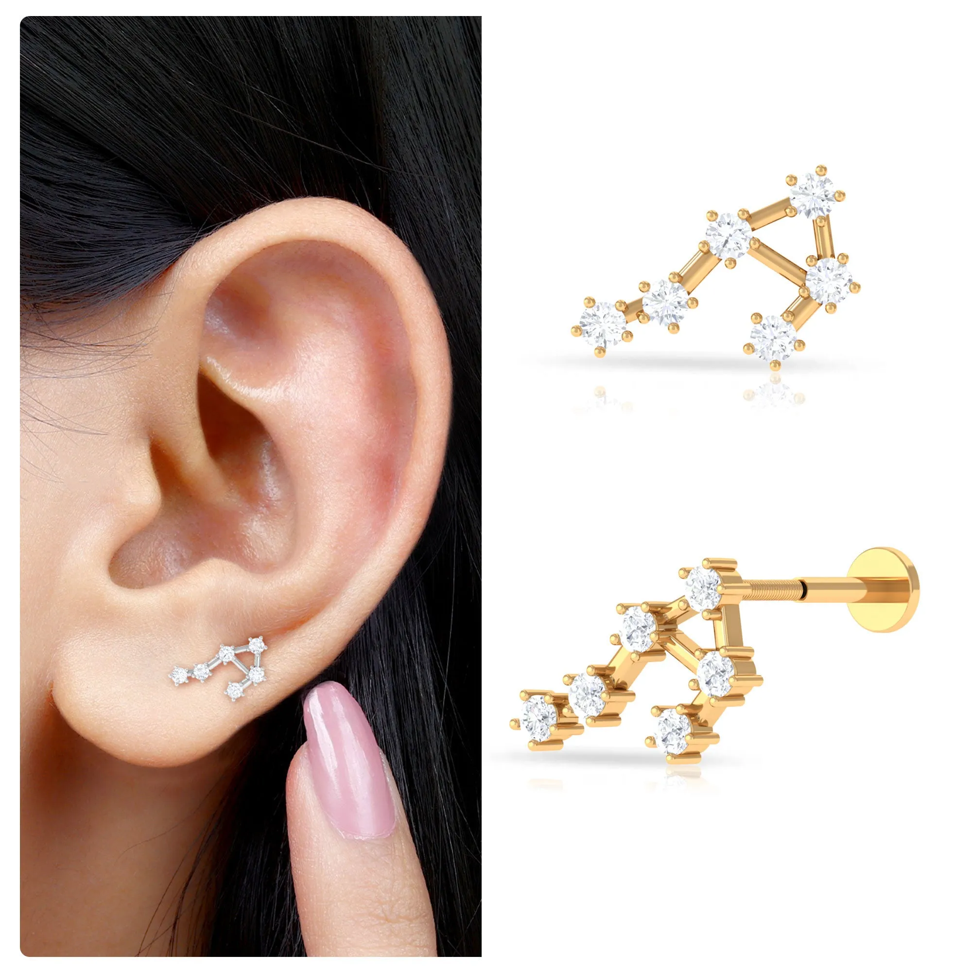 Real Diamond Libra Zodiac Constellation Earring