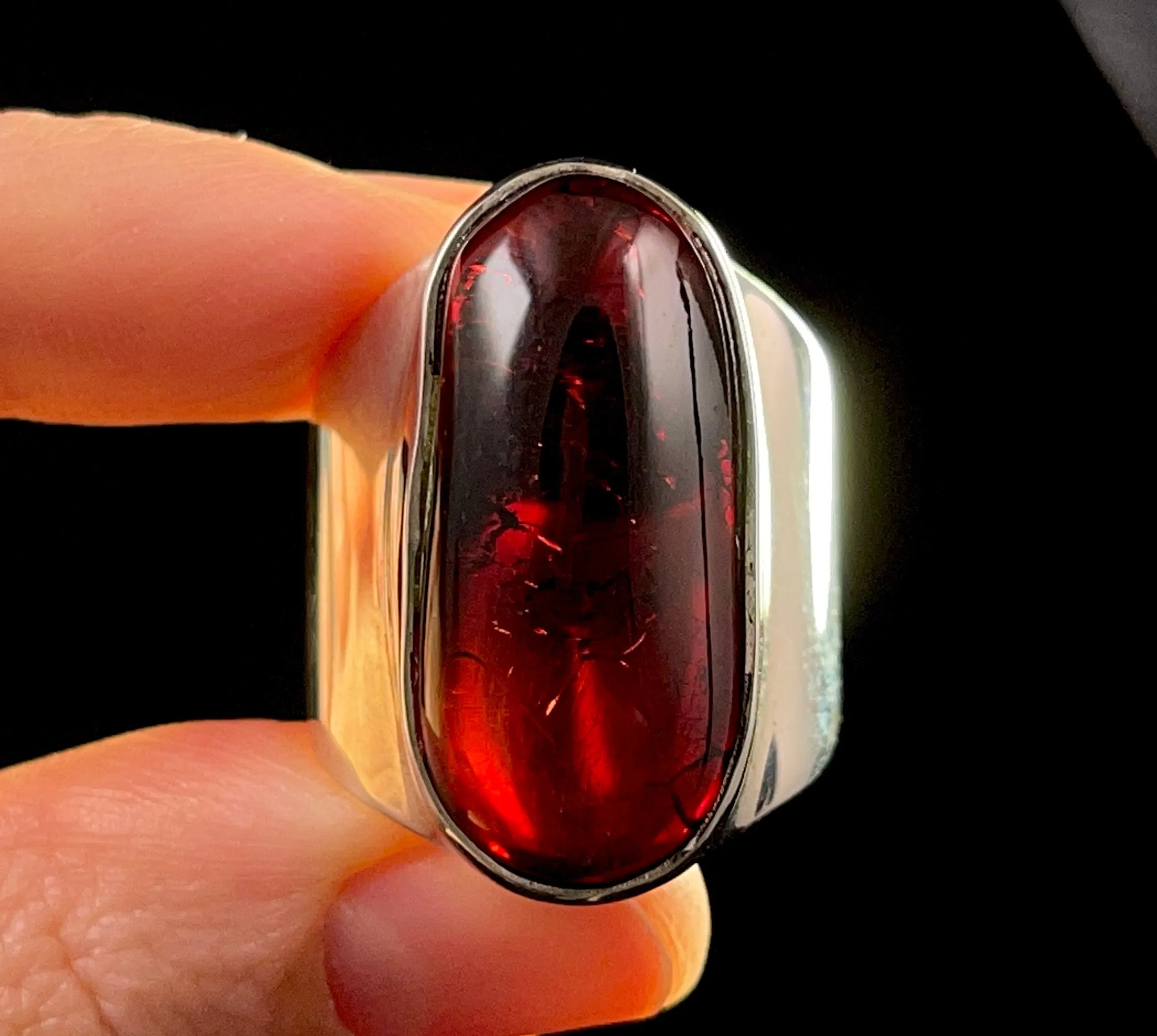 RED AMBER Ring - Sterling Silver, Size 8.5 - Amber Stone, Crystal Ring, Fine Jewelry, Healing Crystals and Stones, 52641