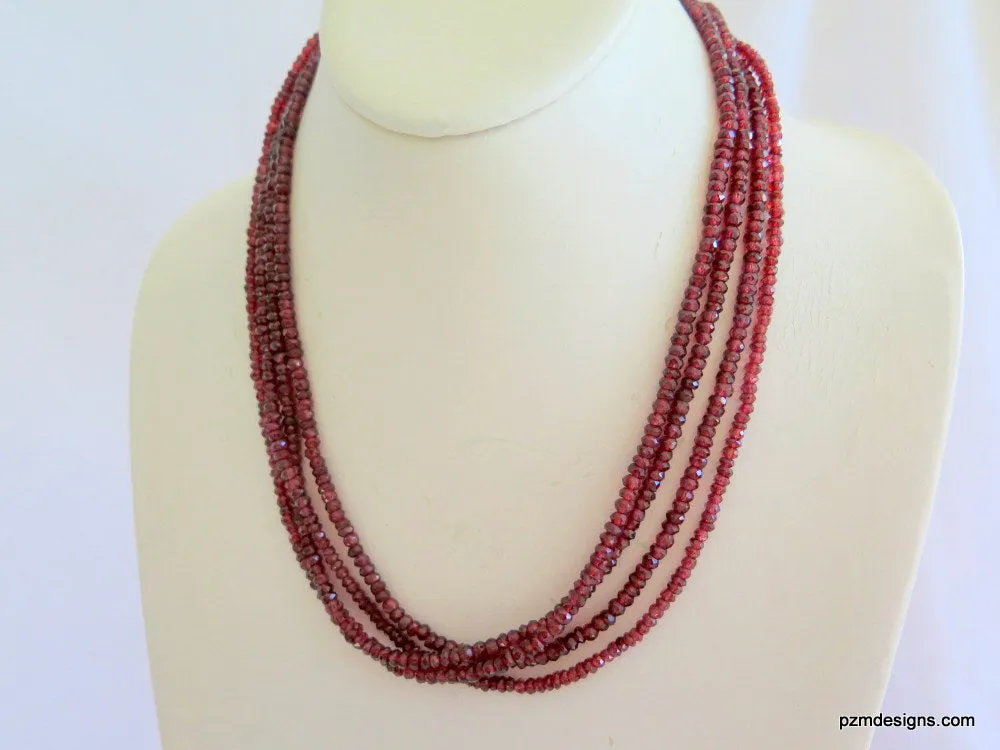 Red Garnet Multi Strand Necklace, Pyrope Garnet 4 Strand Necklace, Gift for Her