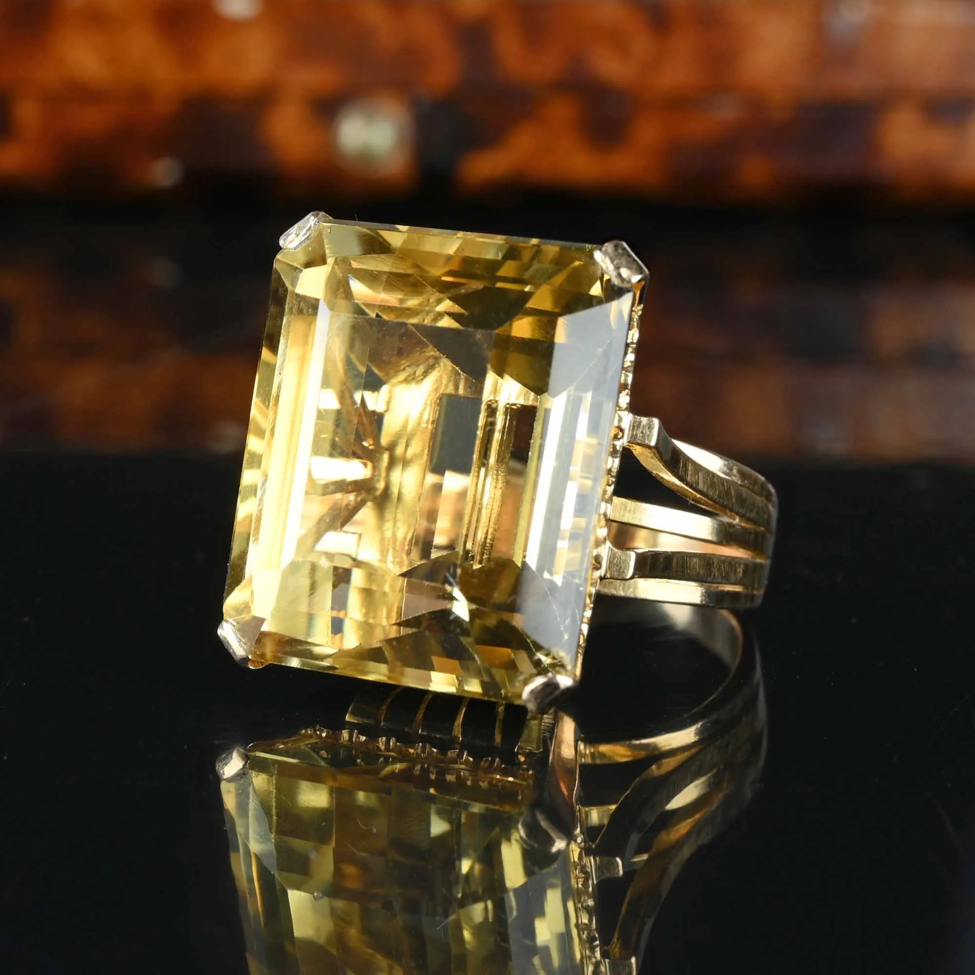 Retro 42 Carat Citrine Cocktail Ring in 14K Gold