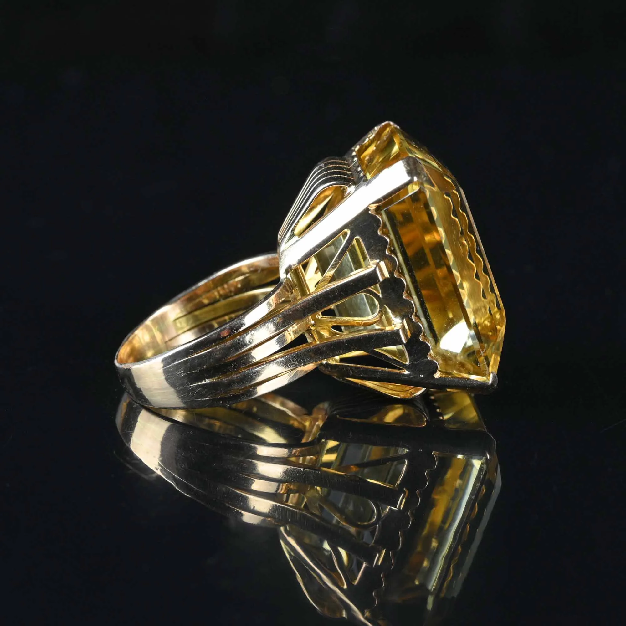 Retro 42 Carat Citrine Cocktail Ring in 14K Gold