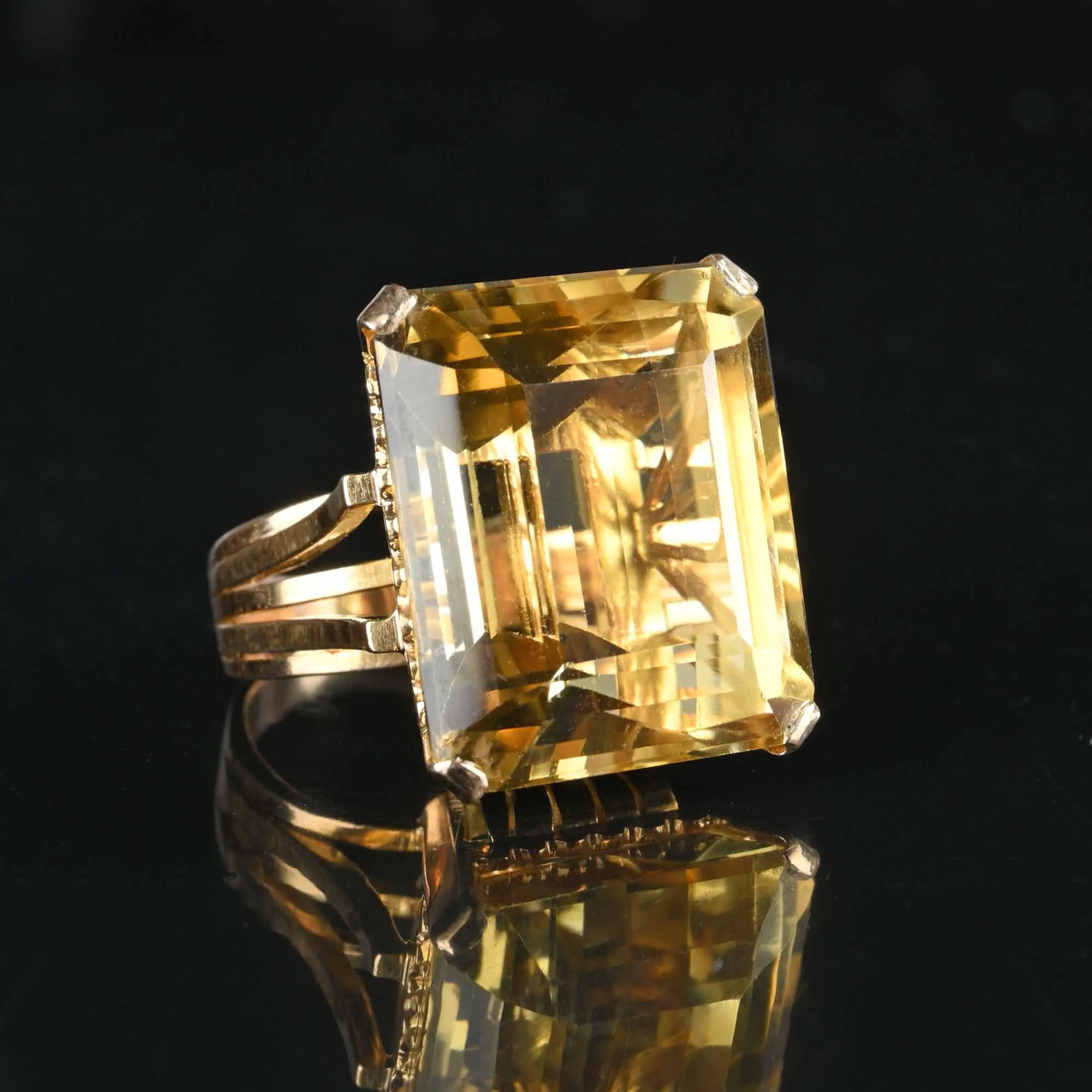 Retro 42 Carat Citrine Cocktail Ring in 14K Gold