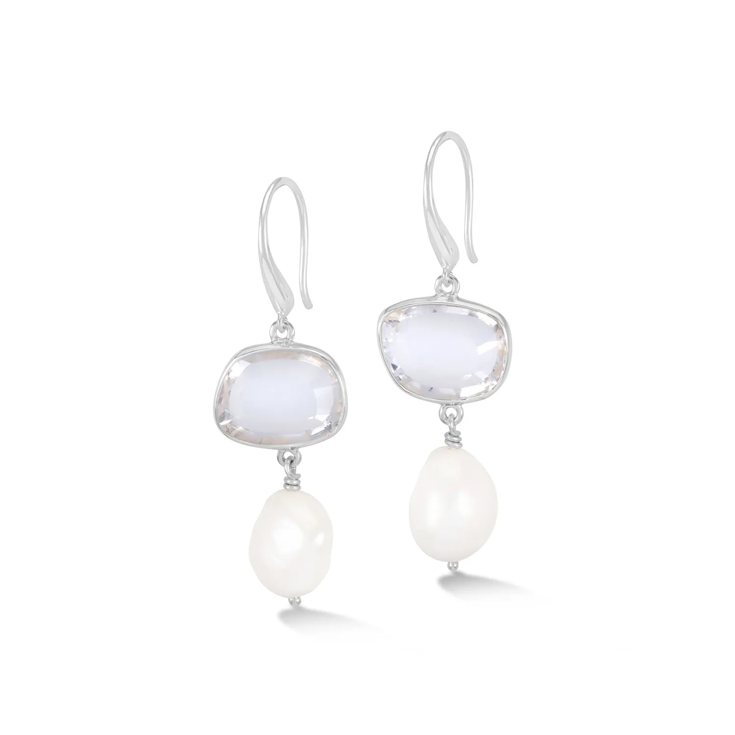 Rock Crystal Pebble & Pearl Drop Earrings