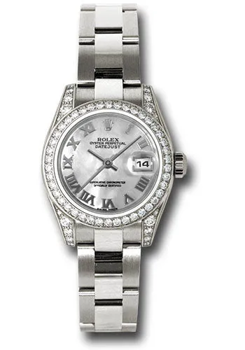 Rolex White Gold Lady-Datejust 26mm - 42 Diamond Bezel - Dark Mother-Of-Pearl Roman Dial - Oyster Bracelet - 179159 mro