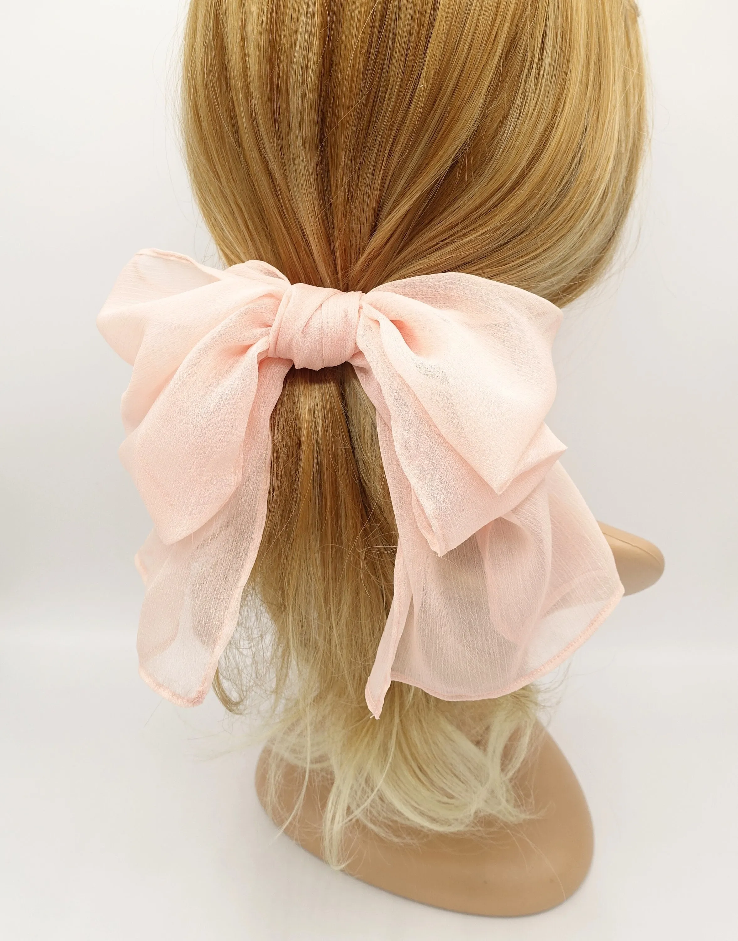 rolled hem chiffon hair bow barrette accessory for women