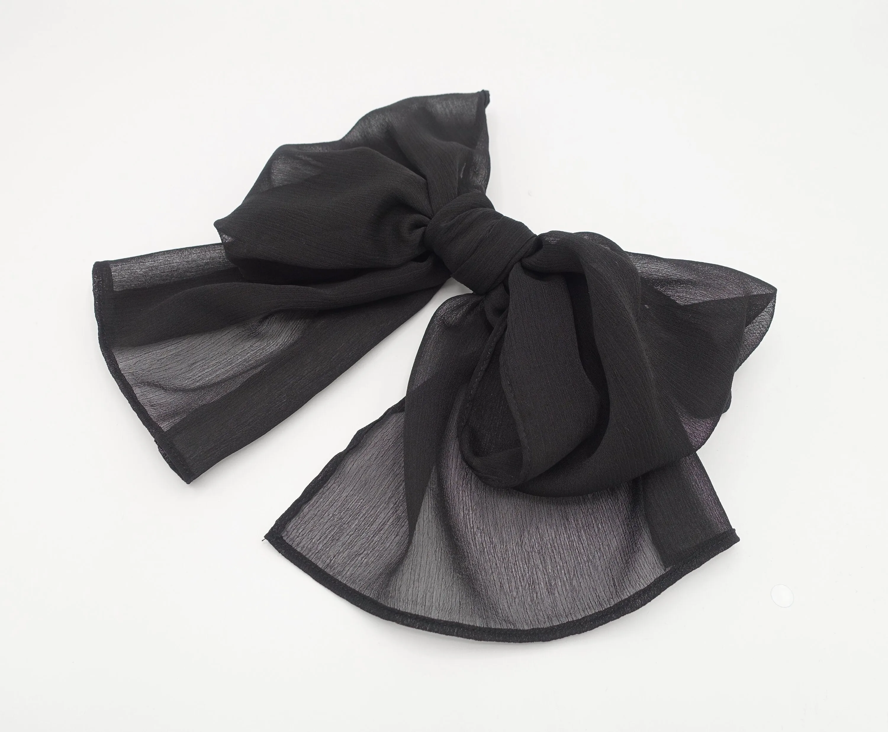 rolled hem chiffon hair bow barrette accessory for women