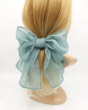 rolled hem chiffon hair bow barrette accessory for women