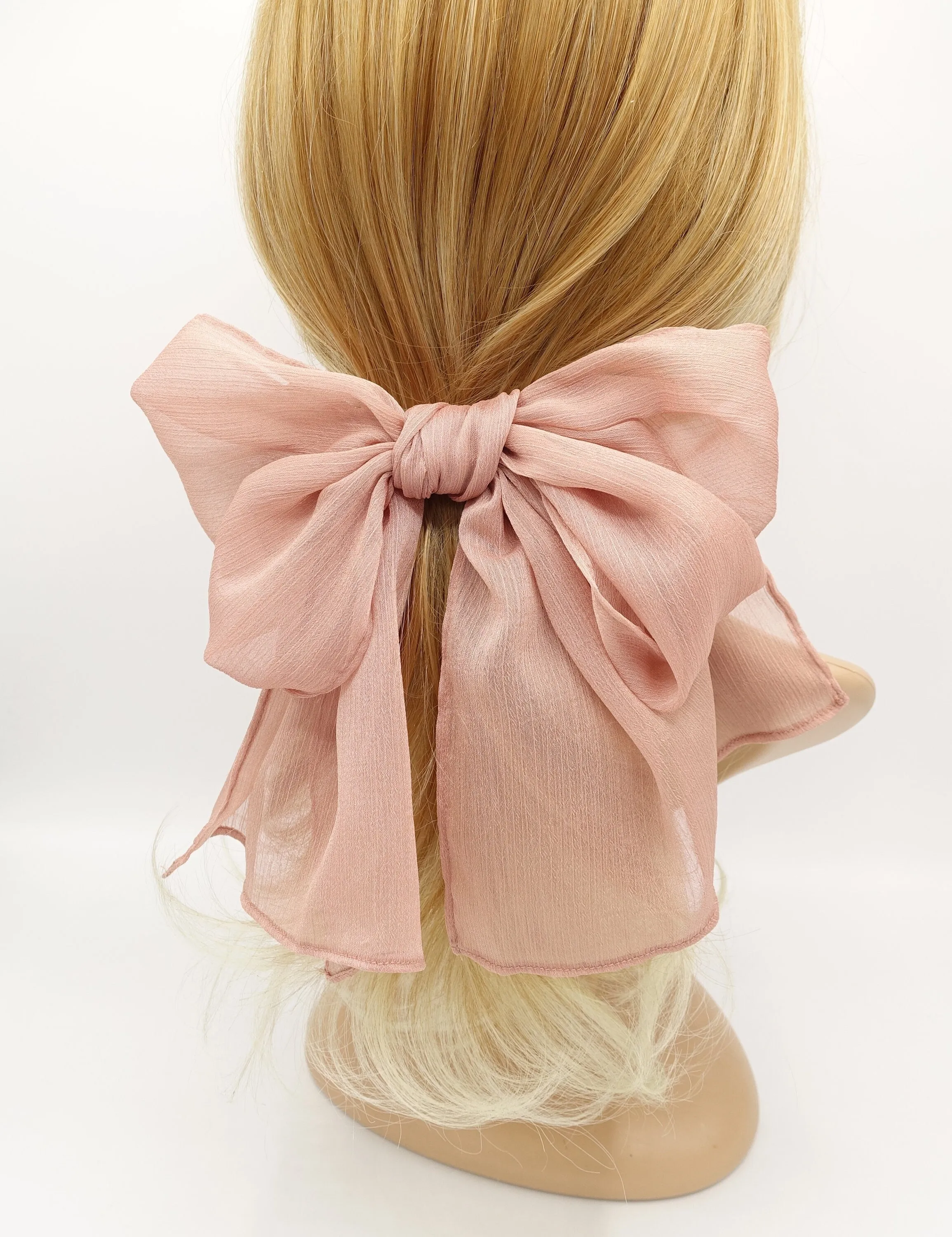 rolled hem chiffon hair bow barrette accessory for women