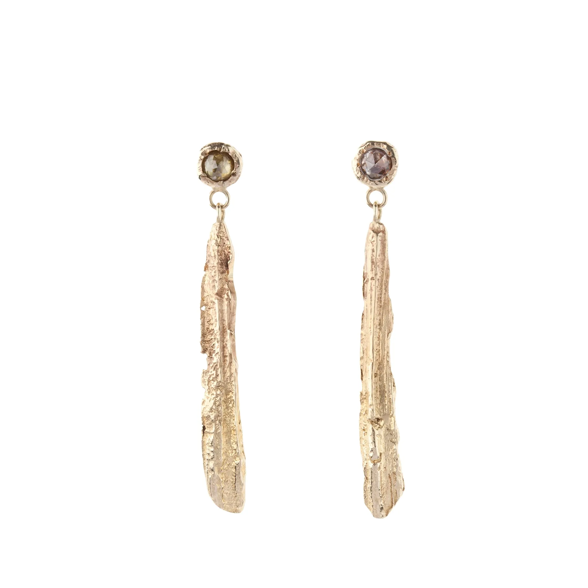 Rose Cut Diamond Oak Earrings