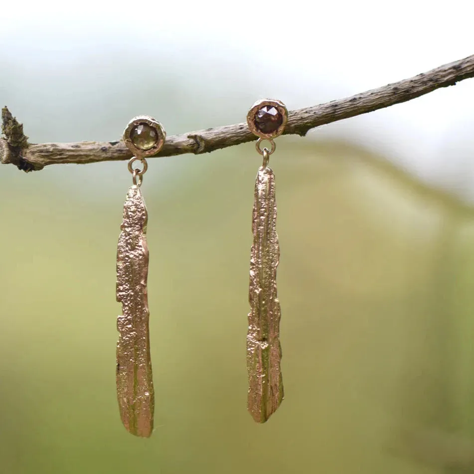 Rose Cut Diamond Oak Earrings