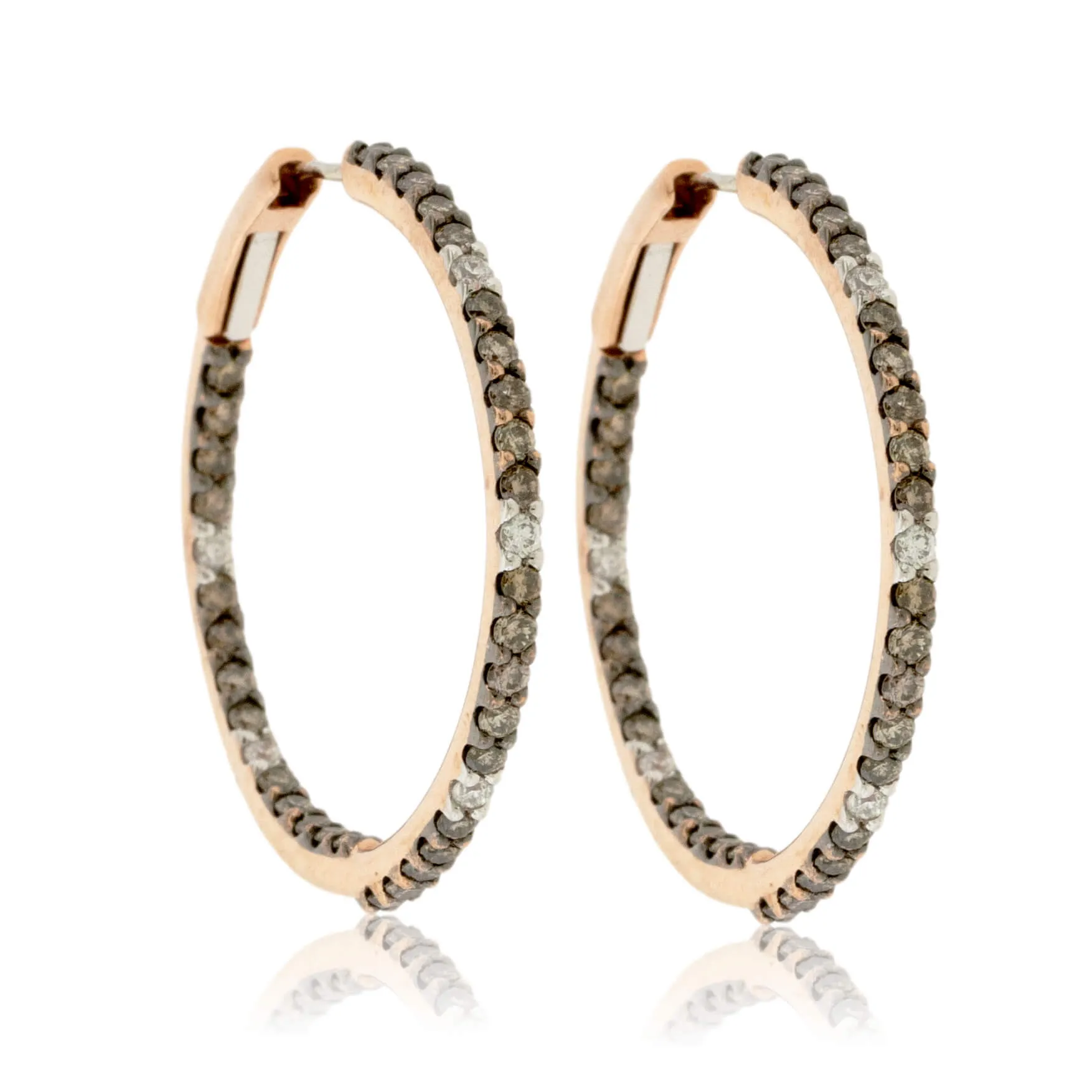 Rose Gold Brown Diamond & Diamond Inside-Out Hoop Earrings