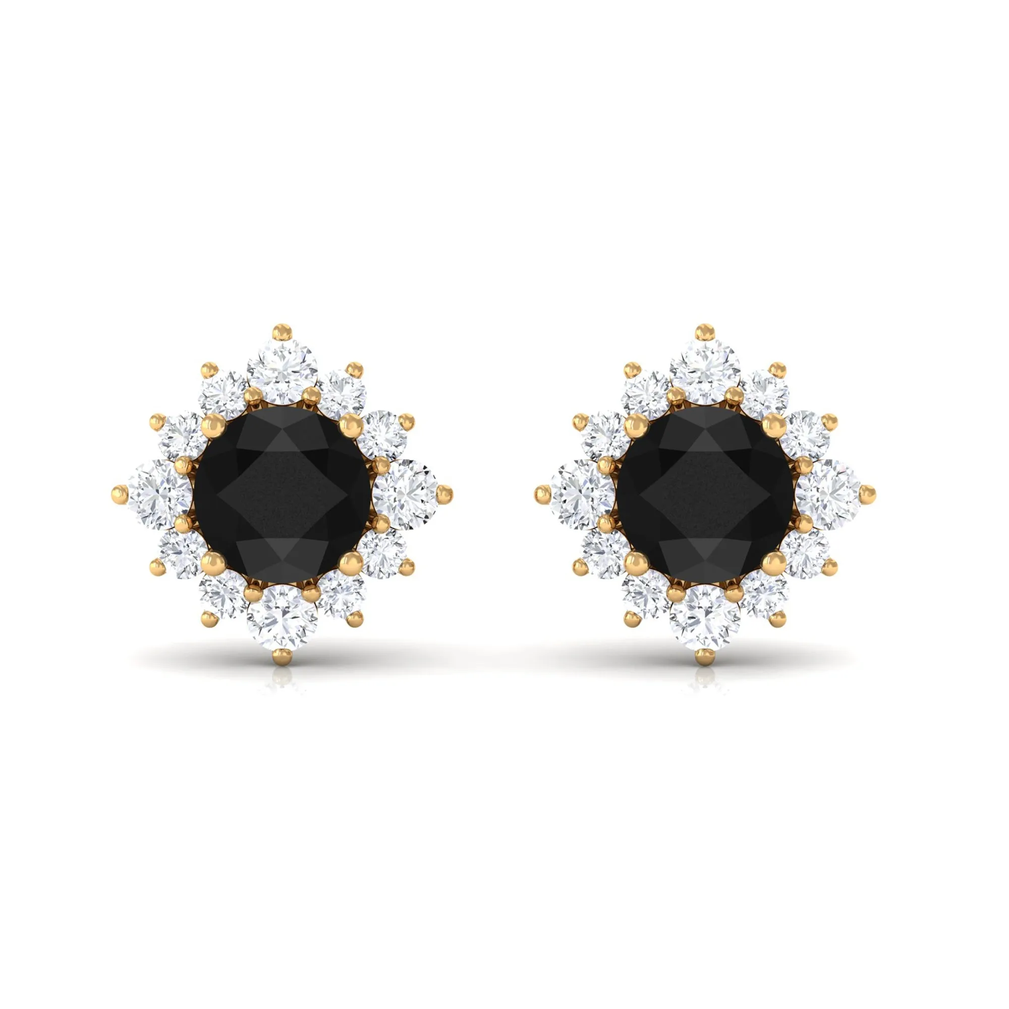 Round Created Black Diamond Classic Halo Stud Earrings with Diamond