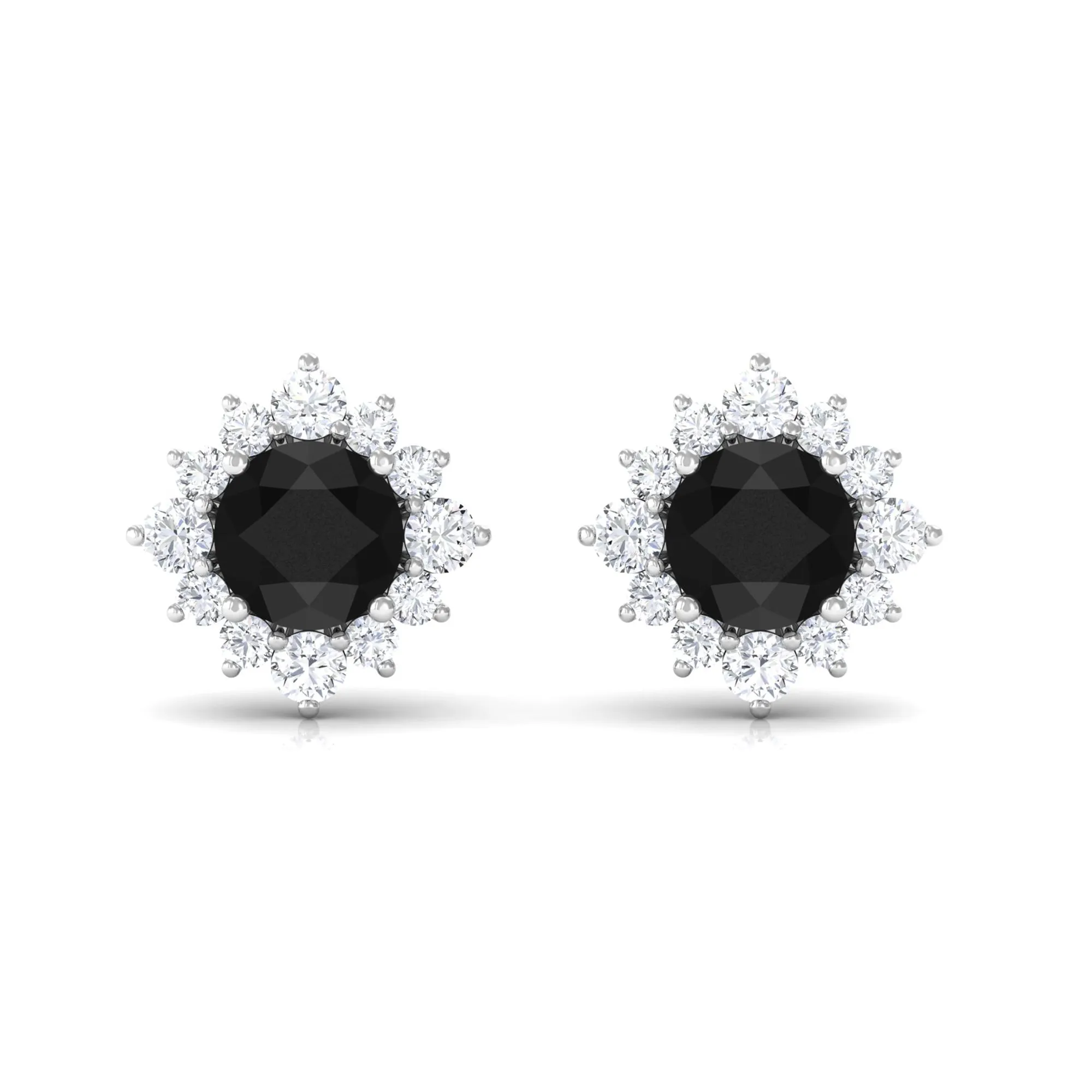 Round Created Black Diamond Classic Halo Stud Earrings with Diamond